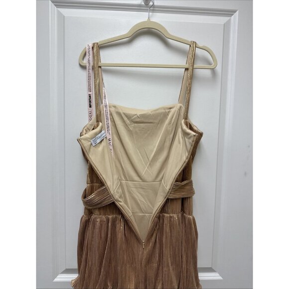 New Mac Duggal Size 10 Gold Ruffle Tiered Belted Sleeveless Cocktail Party Dress - Picture 11 of 16